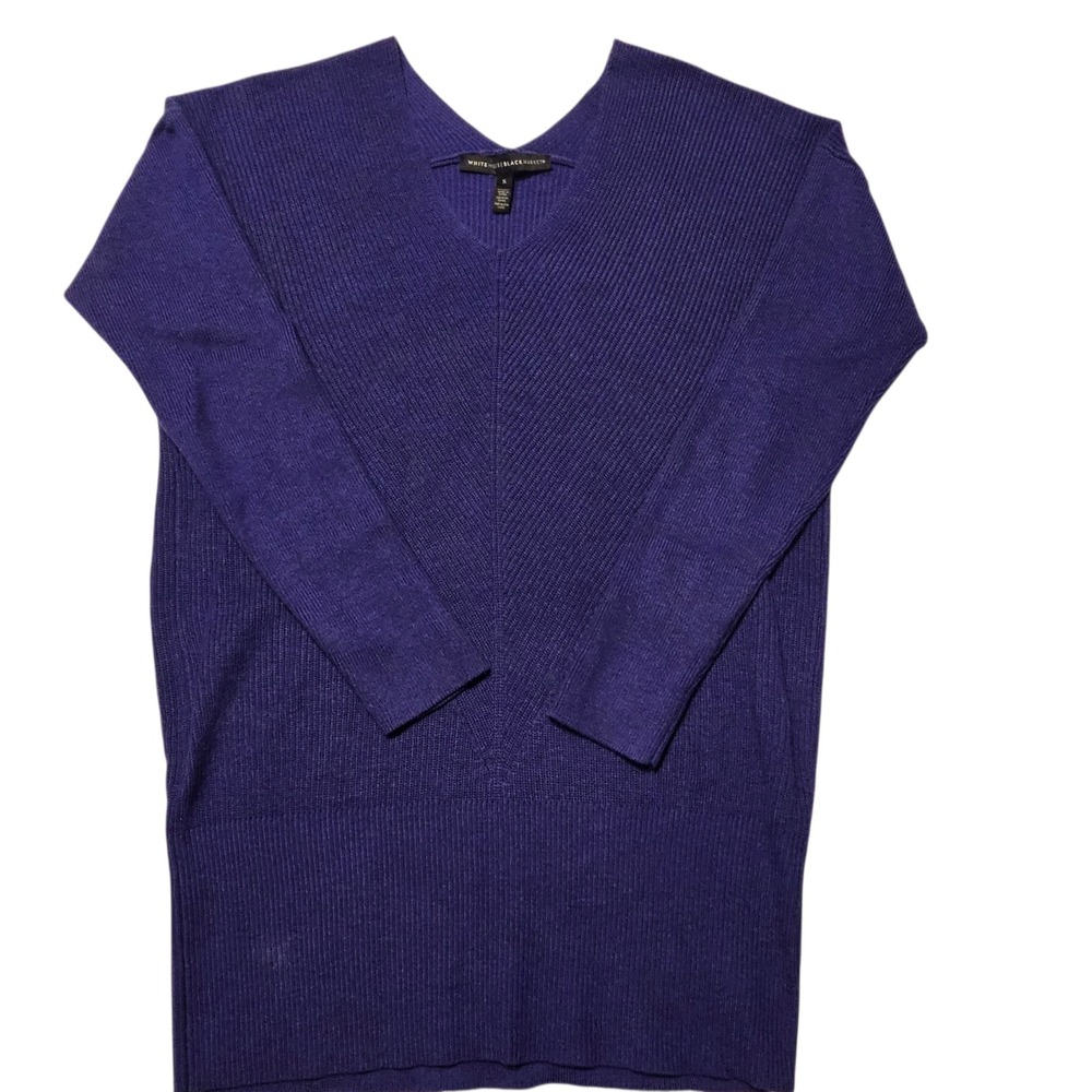 White House Black Market Purple Ribbed Knit V Neck Sweater Tunic Size S‎